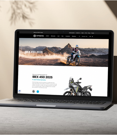 CF MOTO ecommerce website on a computer