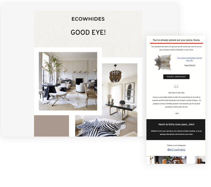 Ecowhides personalized email example