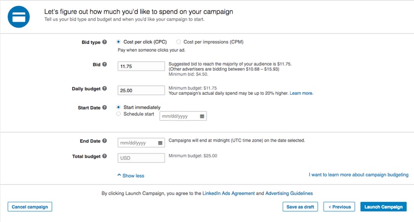 budget linkedin ads