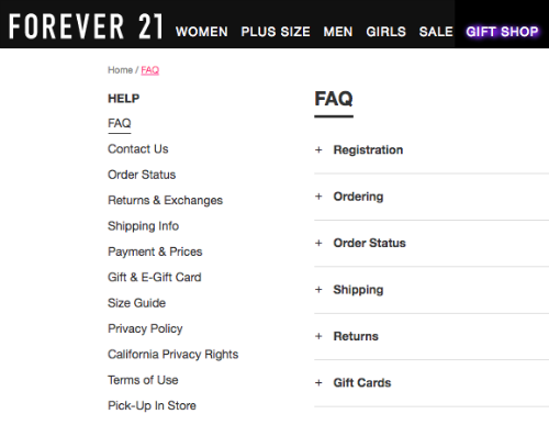 FAQ forever 21