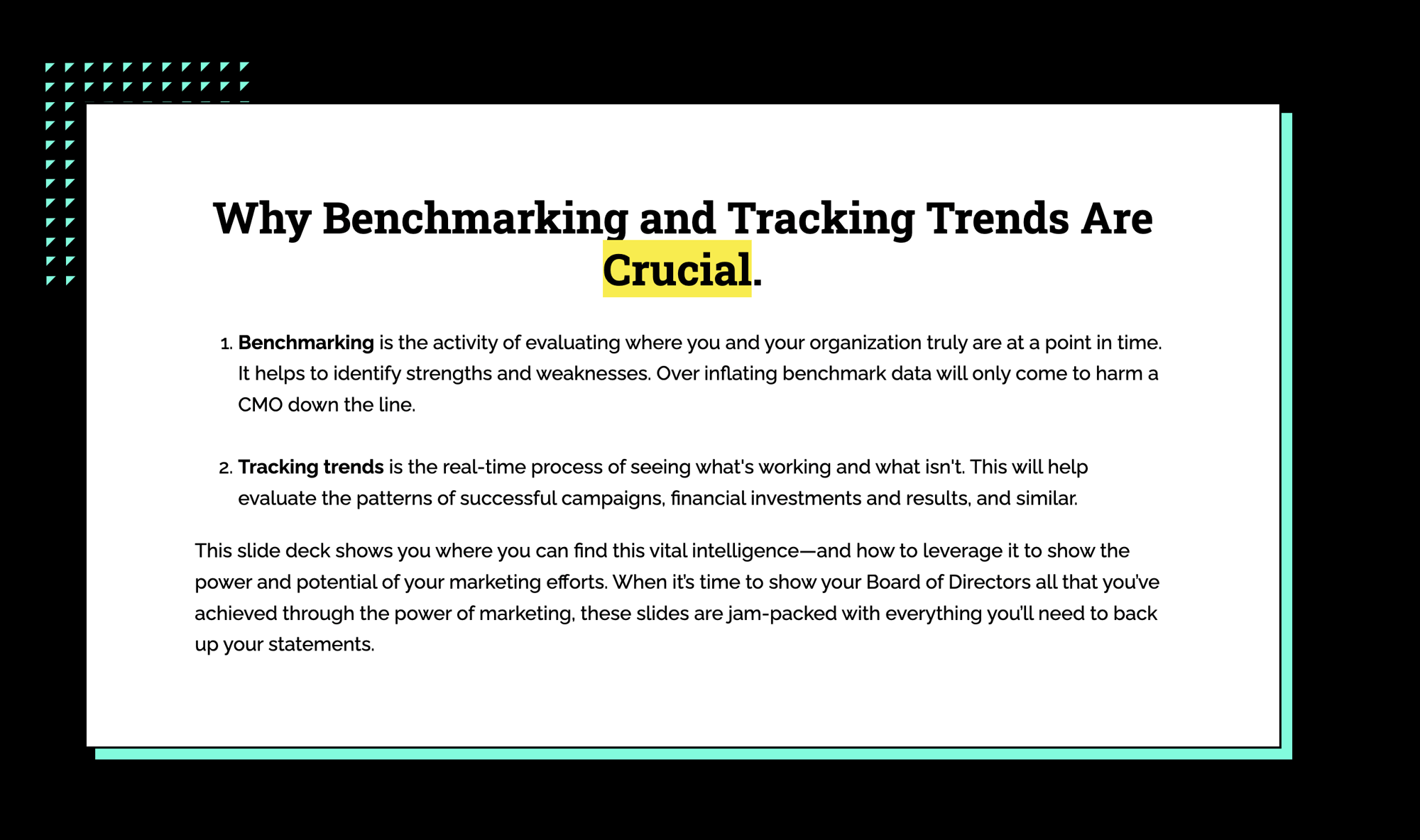 benchmarking view - cmo playbook