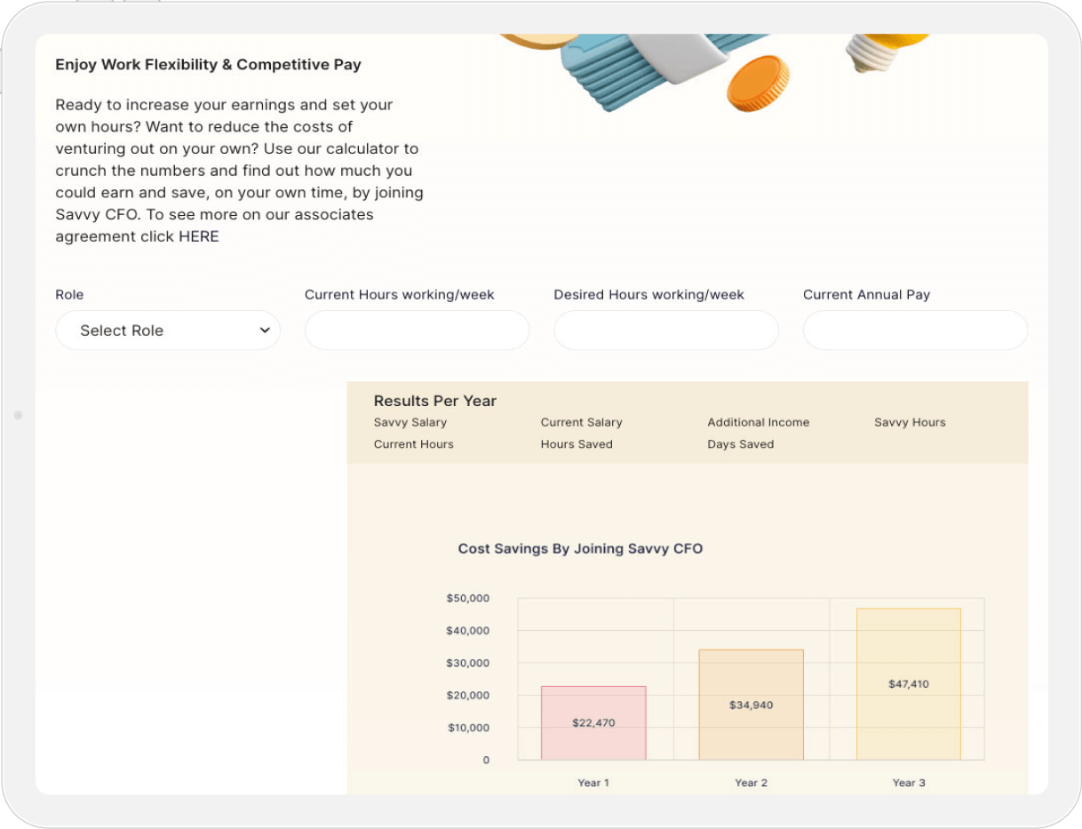 savvy cfo screenshot of their website income comparison tool