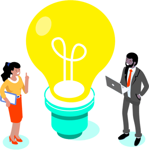 Illustration of two people examining a lightbulb