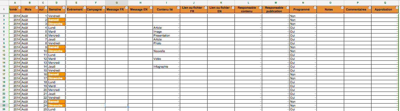 calendrier de contenu