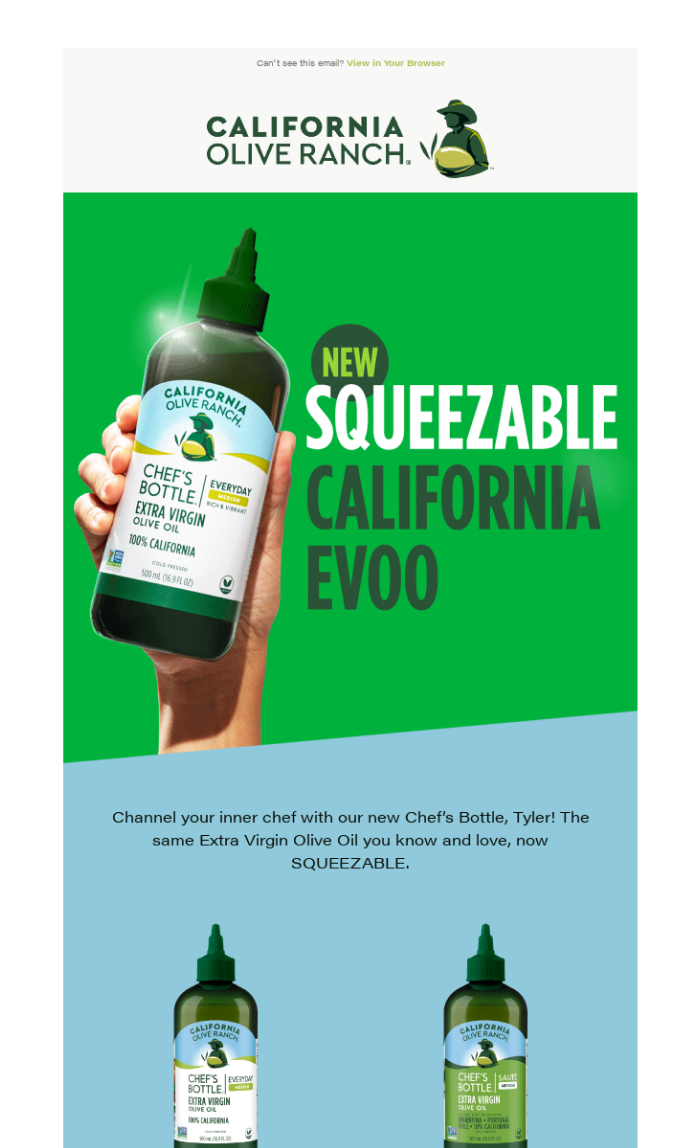 California Olive Ranch email featuring olive oil and other products. Email designed by SmartBug Media.