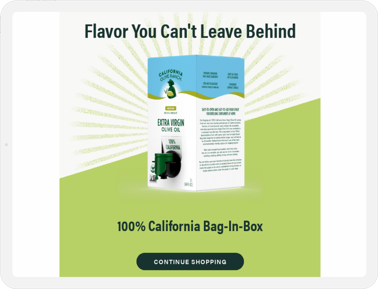 California Olive Ranch email featuring olive oil and other products. Email designed by SmartBug Media.