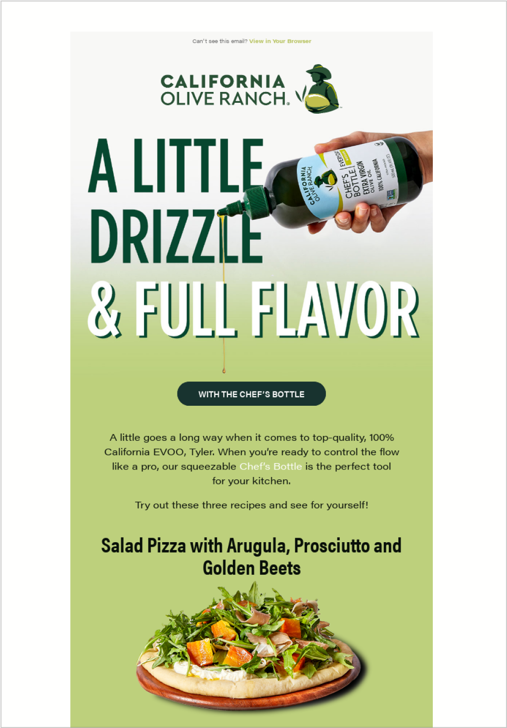 California Olive Ranch email featuring olive oil and other products. Email designed by SmartBug Media.