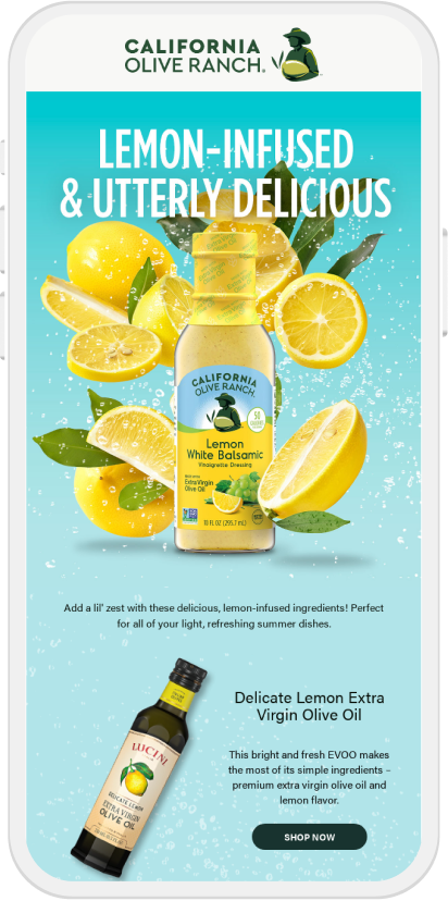 California Olive Ranch email featuring olive oil and other products. Email designed by SmartBug Media.