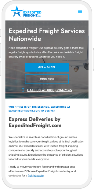 ExpeditedFreight.com on a mobile view