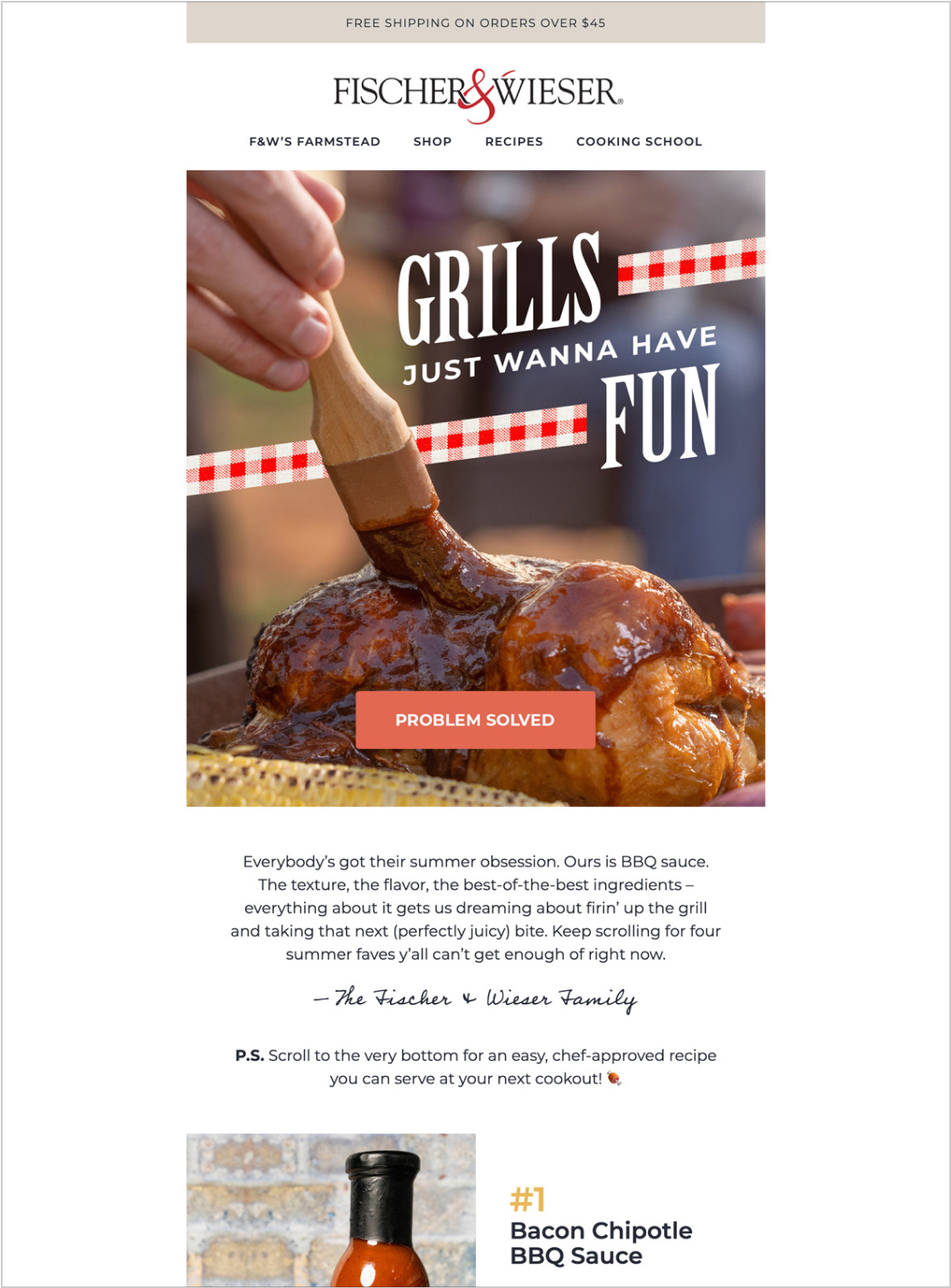 A hand brushing BBQ sauce onto grilled meat with text “Grills Just Wanna Have Fun” on the side.