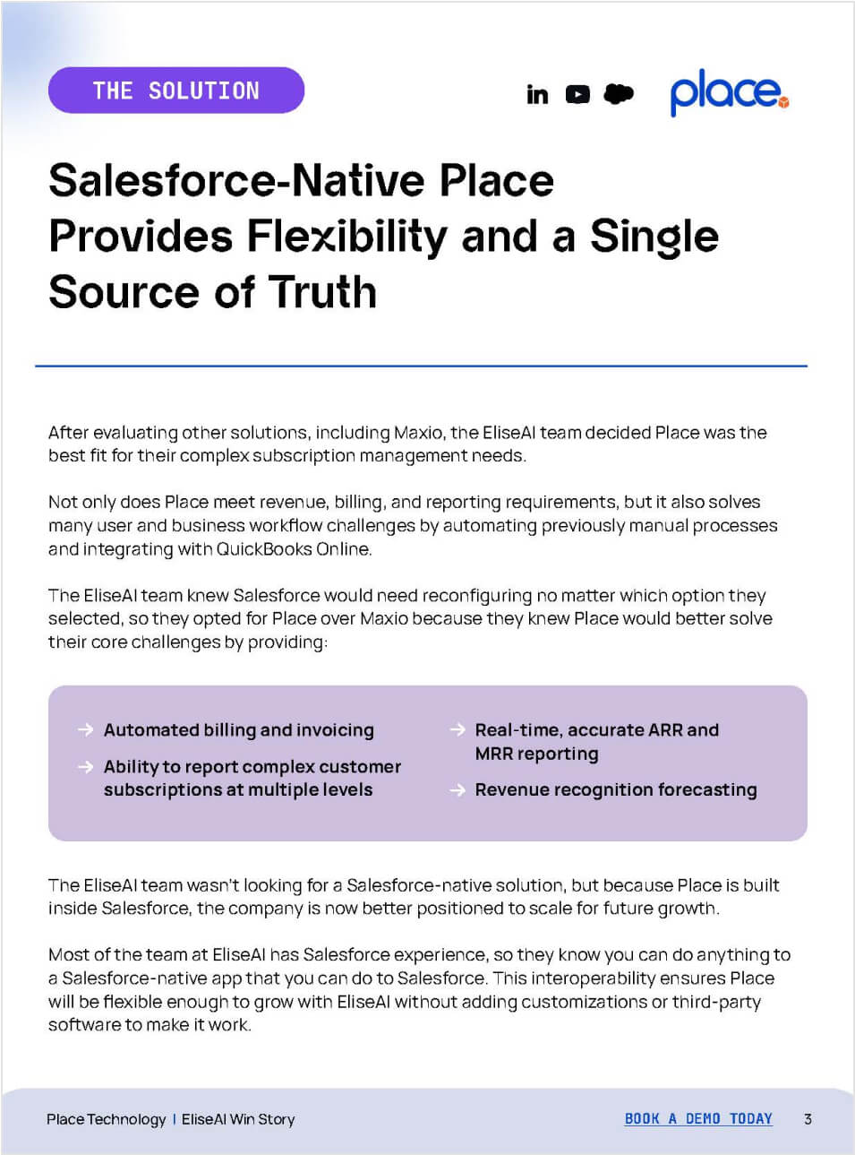 Place’s Salesforce-native solution benefits EliseAI by providing flexibility, real-time reporting, and improved billing processes.