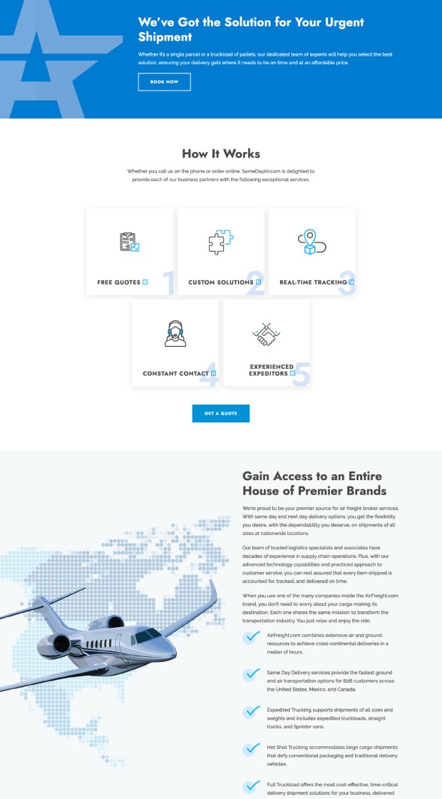 Clean, Modern Revamp of SameDayAir's site example 2